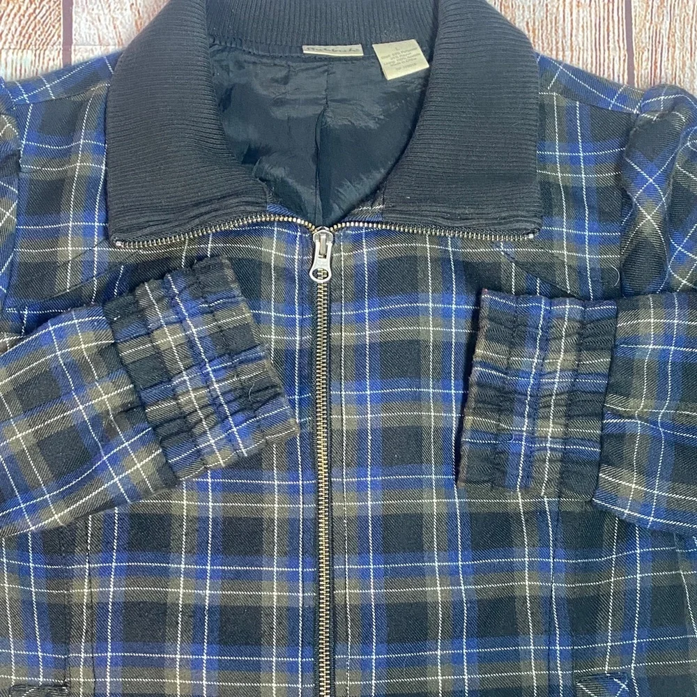 Rubbish Women’s Plaid Zip Jacket Large Blue Lined Casual Fall Layer